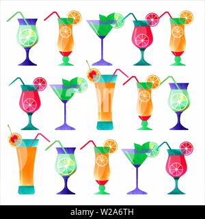 Illustrazione di cocktail disegnati a mano, icone decorativo set . Effetti acquerello. Cocktail party Foto Stock