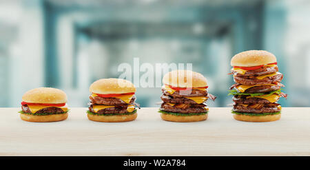 Hamburger. Fast food il concetto di dieta, compulsivo di surriscaldamenti e diete. Il rendering 3D Foto Stock