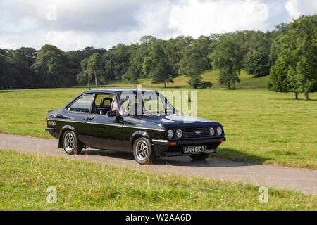 Ford Escort RS nera anni '1979 70 al rally di auto d'epoca - domenica 7 luglio 2019. La mostra d'auto d'epoca di Mark Woodward si dirige verso la scenografica Carnforth per mostrare altri classici, motori storici e d'epoca e oggetti da collezione alla fiera Leighton Hall di quest'anno. Foto Stock