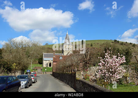 Chiesa di tutti i Santi East Meon villaggio nei pressi di Petersfield in Hampshire, Inghilterra, Regno Unito Foto Stock