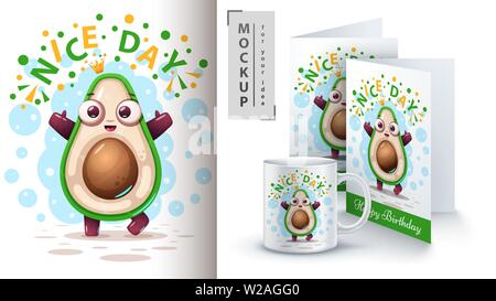 Funny avocado - mockup per la tua idea Illustrazione Vettoriale