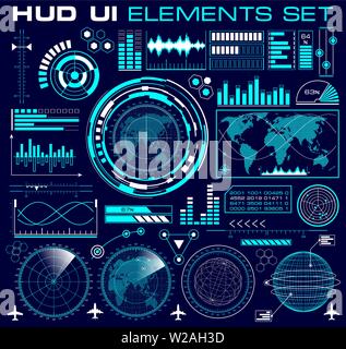 Set di futuristico interfaccia utente grafica HUD Illustrazione Vettoriale