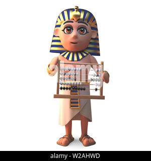 Faraone Tutankhamon tenendo un abaco, 3D render illustrazione Foto Stock