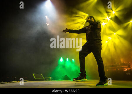 Roskilde, Danimarca. 07 Luglio, 2019. Roskilde, Danimarca. Luglio 07th, 2019. La American hip hop gruppo Cypress Hill esegue un concerto dal vivo durante il danese music festival Roskilde Festival 2019. Qui il rapper B-Real è visto dal vivo sul palco. (Photo credit: Gonzales foto/Alamy Live News Foto Stock