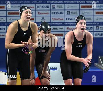 Piscina Scandone, Napoli, Italia. 7 Luglio, 2019. Trentesimo Universiade estiva giornata di gara 4 femminile; 4x200m Freestyle Finale, vincitore il team USA Credito: Azione Sport Plus/Alamy Live News Foto Stock