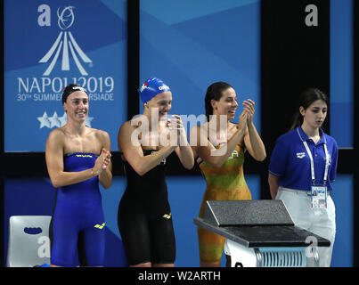 Piscina Scandone, Napoli, Italia. 7 Luglio, 2019. Trentesimo Universiade estiva giornata di gara 4 femminile; 4x200m Freestyle Finale, team Italia Credito: Azione Sport Plus/Alamy Live News Foto Stock