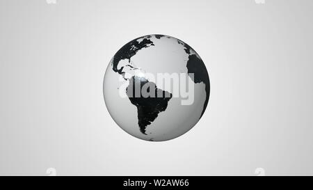 Bianco e Nero globo terrestre modello fatti a mano la filatura. Messa a terra su uno sfondo bianco. Astronomia, Educazione e scienza. Ad alto dettaglio 3D Render Animazione. Gli elementi di questa immagine fornita dalla NASA Foto Stock