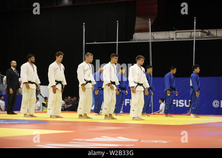 Campania. 7 Luglio, 2019. Universiade Napoli, ultimo giorno di competizioni di Judo.Italia, Napoli 7 luglio 2019 alla mostra d'oltremare di uomini e donne squadra judo finali sono state detenute. Credito: Fabio Sasso/ZUMA filo/Alamy Live News Foto Stock