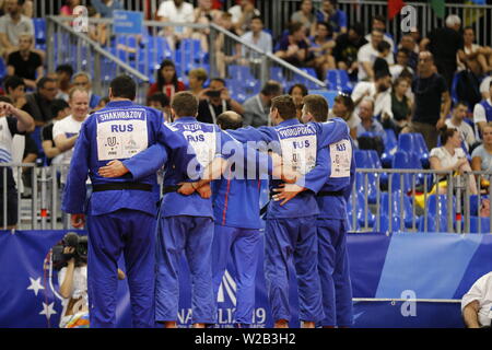 Campania. 7 Luglio, 2019. Universiade Napoli, ultimo giorno di competizioni di Judo.Italia, Napoli 7 luglio 2019 alla mostra d'oltremare di uomini e donne squadra judo finali sono state detenute. Credito: Fabio Sasso/ZUMA filo/Alamy Live News Foto Stock