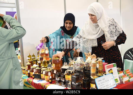 Palestina Expo hanno mostrare al mondo. Palestinesi la gente è il più forte ha voluto persone l umanità hanno visto nel XXI secolo. La sofferenza, umiliazione, privazioni e injustic ogni uomo è in grado di resistere da israeliani di oppressione e la loro determinazione dei diritti palestinesi a ritornare alla loro patria non è negoziabile il 7 luglio 2019, a Londra Olympia, UK. Foto Stock