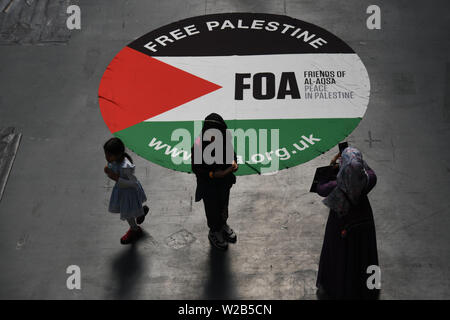 Palestina Expo hanno mostrare al mondo. Palestinesi la gente è il più forte ha voluto persone l umanità hanno visto nel XXI secolo. La sofferenza, umiliazione, privazioni e injustic ogni uomo è in grado di resistere da israeliani di oppressione e la loro determinazione dei diritti palestinesi a ritornare alla loro patria non è negoziabile il 7 luglio 2019, a Londra Olympia, UK. Foto Stock