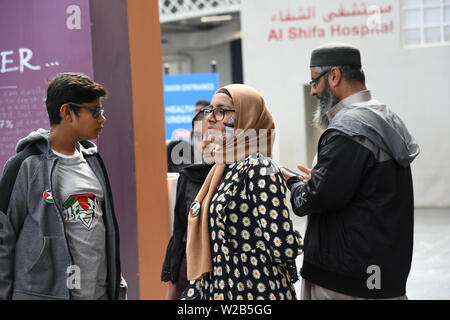 Palestina Expo hanno mostrare al mondo. Palestinesi la gente è il più forte ha voluto persone l umanità hanno visto nel XXI secolo. La sofferenza, umiliazione, privazioni e injustic ogni uomo è in grado di resistere da israeliani di oppressione e la loro determinazione dei diritti palestinesi a ritornare alla loro patria non è negoziabile il 7 luglio 2019, a Londra Olympia, UK. Foto Stock