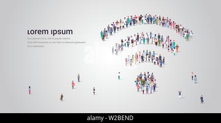 Persone folla raccolta in forma di icona wifi social media comunità connessione internet wireless nozione diversa occupazione dipendenti permanente del gruppo Illustrazione Vettoriale
