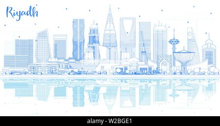 Delineare Riyadh Saudi Arabia skyline della città con edifici blu e riflessi. Illustrazione Vettoriale. Illustrazione Vettoriale