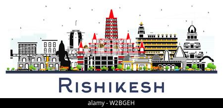 Rishikesh India skyline della città con edifici di colore isolato su bianco. Illustrazione Vettoriale. Viaggi di affari e turismo Concept. Illustrazione Vettoriale