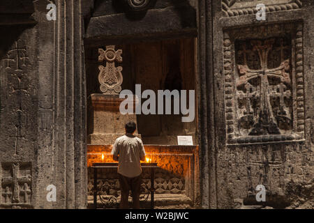 Armenia, provincia di Kotayk, vicino a Yerevan, Geghard, interno del Monastero di Geghard Foto Stock