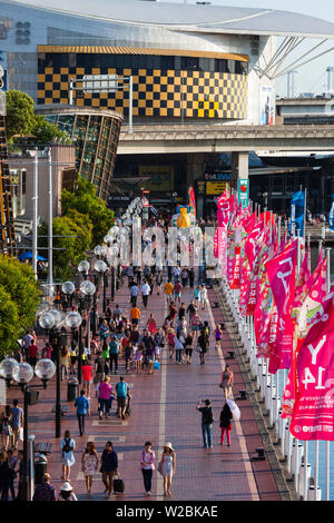 Australia, Nuovo Galles del Sud, NSW, Sydney Darling Harbour, Cockle Bay Wharf, vista in elevazione, crepuscolo Foto Stock