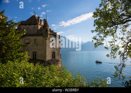 Chateau de Chillon, Montreaux, sul Lago di Ginevra, Svizzera Foto Stock