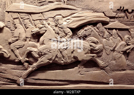 Bassorilievo, Dunhuang city museum, Dunhuang, provincia di Gansu, Cina Foto Stock