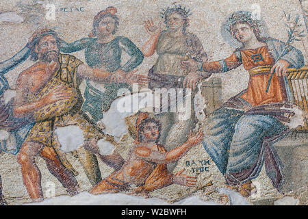 Pavimento a mosaico in casa di Aion (IV secolo), Paphos, Cipro Foto Stock