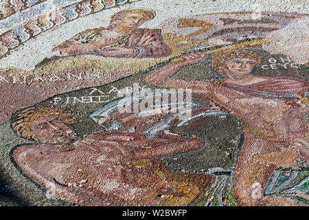 Pavimento a mosaico in casa di Teseo (IV secolo), Paphos, Cipro Foto Stock