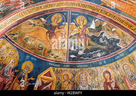 Affresco bizantino (XII secolo), la Chiesa dei Santi Gioacchino e Anna, Kaliana, monti Troodos, Cipro Foto Stock