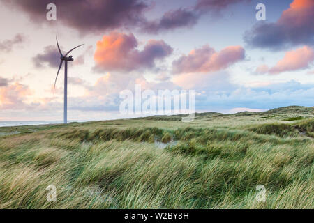 Danimarca, nello Jutland, Danese Riviera, Hvide Sande, mulino a vento, crepuscolo Foto Stock