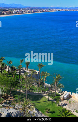 Vista dal castello, Peniscola, Comunità Valenciana, Spagna Foto Stock