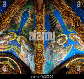 Affresco con angeli sul soffitto, Cattedrale di Valencia, Valencia, Comunità Valenciana, Spagna Foto Stock