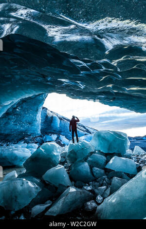 Il ghiaccio del ghiacciaio Grotta, ghiacciaio Svinafellsjokull, Skaftafell National Park, Islanda Foto Stock