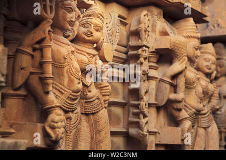 India Rajasthan, Jaisalmer, Jaisalmer Fort, tempio Jain, scultura in pietra dettaglio Foto Stock