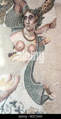 Roman pavimento a mosaico, Villa Romana del Casale di Piazza Armerina, SICILIA, ITALIA Foto Stock