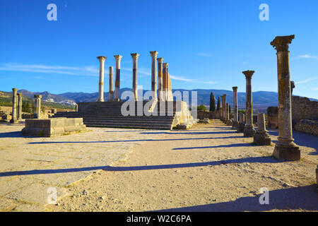 Scavi della città romana, Volubilis, Marocco, Africa del Nord Foto Stock