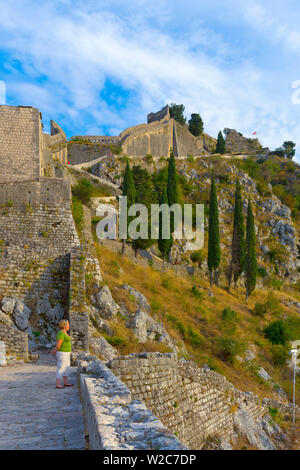 Montenegro e della Baia di Kotor, Kotor, Old Town fortificazioni Foto Stock