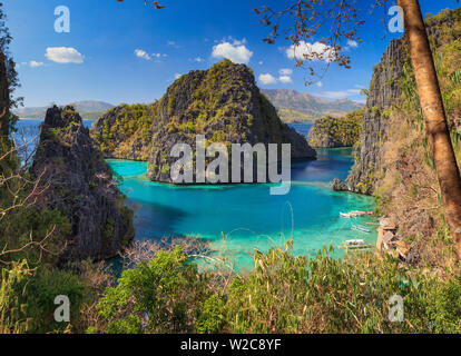 Filippine, Palawan Coron Island, il Kayangan Lake, vista in elevazione di una delle scogliere calcaree Foto Stock