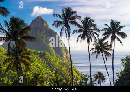 Caraibi, St Lucia, Petit (vicino) e Gros Piton Montagne (Patrimonio Mondiale dell'UNESCO) Foto Stock