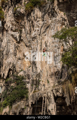 Arrampicata su roccia a Tonsai Bay, Railay Penisola, Provincia di Krabi, Thailandia Foto Stock