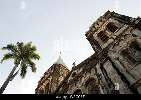 La Chiesa di Cristo cattedrale anglicana e Palm tree, Stone Town, isola di Unguja, Arcipelago di Zanzibar, Tanzania Foto Stock