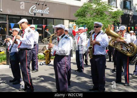 Marching Band di origine italiana giocando in Mile End Montreal Foto Stock