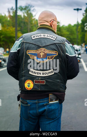 Stati Uniti d'America, North Carolina, Charlotte, Billy Graham Libreria, colori del motociclo cristiana membro del club Foto Stock