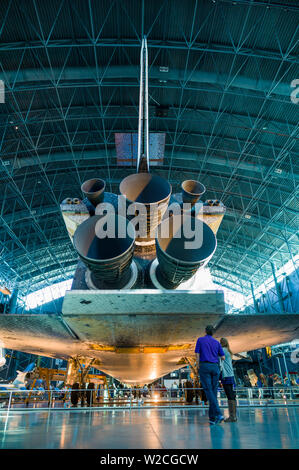 Stati Uniti d'America, Virginia, Herdon, Museo Nazionale dell'aria e dello spazio, Steven F. Udvar-Hazy Center, air museum, noi NASA Space Shuttle, dettaglio del motore Foto Stock