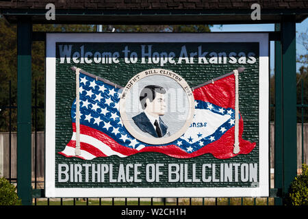 Stati Uniti d'America, Arkansas, Speranza, luogo di nascita di ex Presidente Bill Clinton, segno Foto Stock