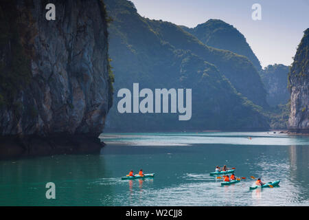 Il Vietnam, Halong Bay, il traffico in kayak Foto Stock