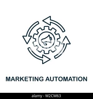 Automazione Marketing icona di contorno. Linea sottile elemento concetto dal contenuto raccolta di icone. Marketing creativo icona di automazione per le applicazioni mobili e web Illustrazione Vettoriale