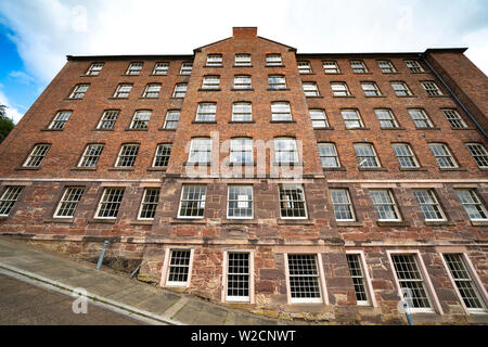 Vista del centro storico di conserve di Stanley Mills ex Cotton Mills nella factory di Stanley, Perthshire, Scotland, Regno Unito Foto Stock