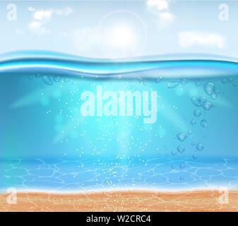 Vettore di subacquea sfondo realistiche. Festa del Mare modello di pagina di intestazione. Dettagliate in 3d acqua poster Illustrazione Vettoriale