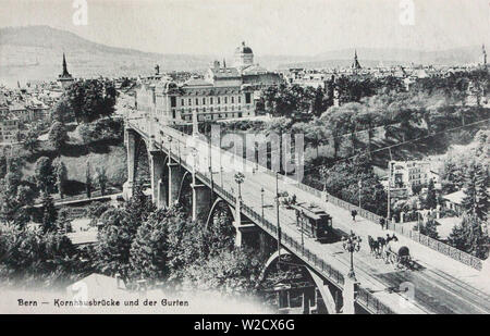 La Svizzera. Bern (Berna). Ponte Kornhausbryukke e Gurten montagna. Fine XIX-inizio XX secolo. Foto Stock