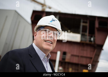 Jim McColl di Clyde soffianti capitale, fotografato in Ferguson Cantiere Marine sul fiume Clyde, a Port Glasgow, Scozia, il 12 giugno 2019. Foto Stock