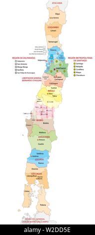 Politica e amministrativa di mappa della centrale regioni cileno Illustrazione Vettoriale