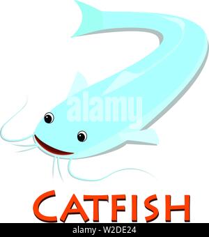 Catfish isolato su bianco nel design piatto, arte vettoriale Illustrazione Vettoriale